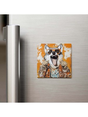 İberk Wolf - Kurt - Güneş Gözlüklü Style - Buzdolap Magneti - 9x9 cm