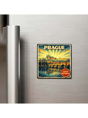 İberk Vintage Prag Şehri Temalı Buzdolap Magneti – 9x9 cm