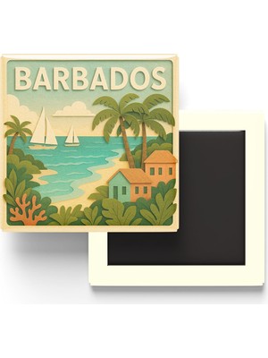 İberk Barbados - Barbados - Paper Cut Art - Baskılı Buzdolap Magneti Kare - 9x9 cm