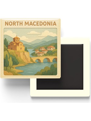 İberk Kuzey Makedonya - North Macedonia - Paper Cut Art - Baskılı Buzdolap Magneti Kare - 9x9 cm