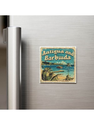 İberk Antigua ve Barbuda - Posta Pulu Temalı Ülke - Baskılı Buzdolap Magneti Kare - 9x9 cm
