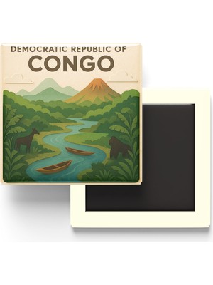 İberk Kongo Demokratik Cumhuriyeti - Paper Cut Art - Baskılı Buzdolap Magneti Kare - 9x9 cm