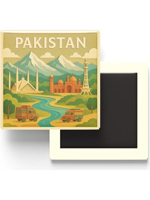 İberk Pakistan - Pakistan - Paper Cut Art - Baskılı Buzdolap Magneti Kare - 9x9 cm