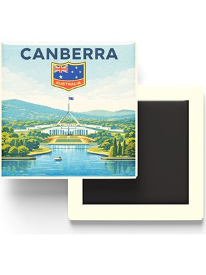 İberk Retro Avustralya Canberra Şehri Temalı Vintage Buzdolap Magneti – 9x9 cm