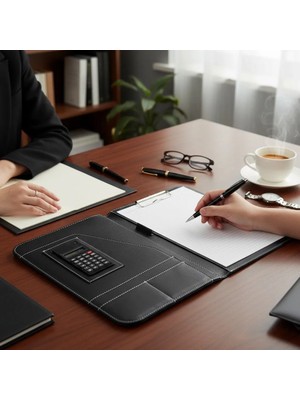 Rubicon Sekreterlik A4 Siyah Renkli Hesap Makineli Şık Portofolio  ( KİŞİSELLEŞTİRİLEBİLİR )  + Metal Kalem Hediyeli