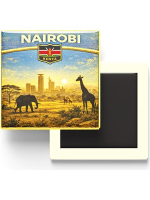 İberk Retro Kenya Nairobi Şehri Temalı Vintage Buzdolap Magneti – 9x9 cm