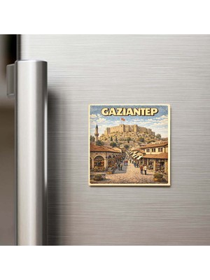 İberk Gaziantep Şehri - Pop-Art Travel - 9x9 cm Buzdolap Magneti