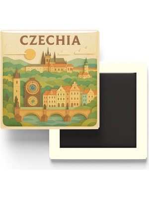 İberk Çekya - Czechia - Paper Cut Art - Baskılı Buzdolap Magneti Kare - 9x9 cm