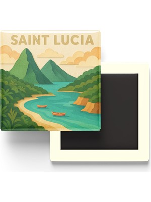 İberk Saint Lucia - Saint Lucia - Paper Cut Art - Baskılı Buzdolap Magneti Kare - 9x9 cm