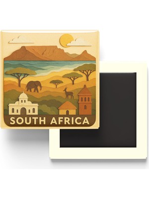 İberk Güney Afrika - South Africa - Paper Cut Art - Baskılı Buzdolap Magneti Kare - 9x9 cm