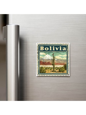 İberk Bolivya Bolivia - Posta Pulu Temalı Ülke - Baskılı Buzdolap Magneti Kare - 9x9 cm