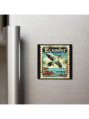 İberk Ekvador Ecuador - Posta Pulu Temalı Ülke - Baskılı Buzdolap Magneti Kare - 9x9 cm