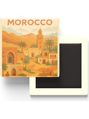İberk Fas - Morocco - Paper Cut Art - Baskılı Buzdolap Magneti Kare - 9x9 cm