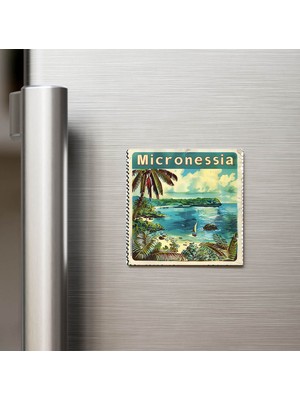 İberk Mikronezya Micronesia - Posta Pulu Temalı Ülke - Baskılı Buzdolap Magneti Kare - 9x9 cm
