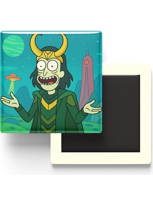 İberk Loki - 9x9 cm Baskılı Kare Buzdolap Magneti (Rozetli)