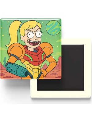 İberk Samus Aran - 9x9 cm Baskılı Kare Buzdolap Magneti (Rozetli)