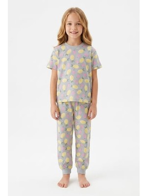 İsobel Kids Kız Çocuk Limon Desenli Kısa Kollu Pijama Takım