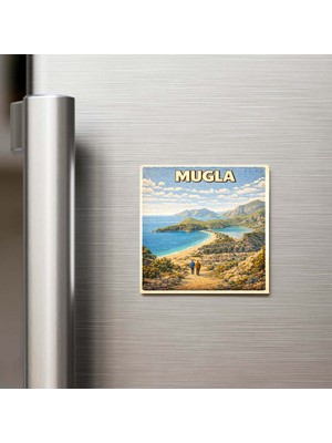 İberk Muğla Şehri - Pop-Art Travel - 9x9 cm Buzdolap Magneti
