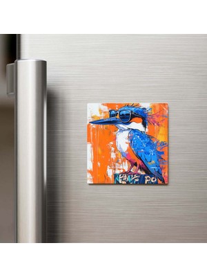 İberk Kingfisher - Yalıçapkını - Güneş Gözlüklü Style - Buzdolap Magneti - 9x9 cm