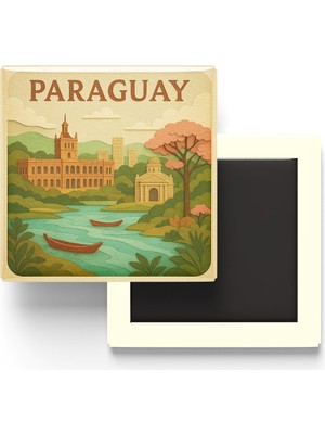İberk Paraguay - Paraguay - Paper Cut Art - Baskılı Buzdolap Magneti Kare - 9x9 cm