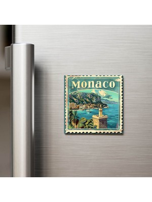 İberk Monako Monaco - Posta Pulu Temalı Ülke - Baskılı Buzdolap Magneti Kare - 9x9 cm