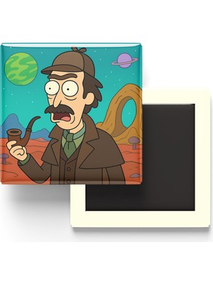 İberk Sherlock Holmes - 9x9 cm Baskılı Kare Buzdolap Magneti (Rozetli)