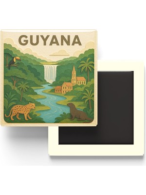 İberk Guyana - Guyana - Paper Cut Art - Baskılı Buzdolap Magneti Kare - 9x9 cm