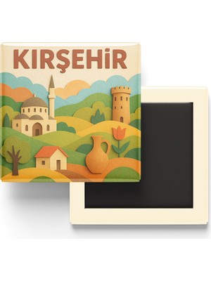 İberk Kırşehir - Memleket Temalı - Paper Cut Art - Baskılı Buzdolap Magneti Kare - 9x9 cm