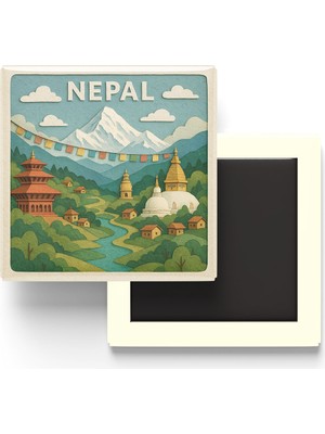 İberk Nepal - Nepal - Paper Cut Art - Baskılı Buzdolap Magneti Kare - 9x9 cm