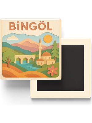 İberk Bingöl - Memleket Temalı - Paper Cut Art - Baskılı Buzdolap Magneti Kare - 9x9 cm