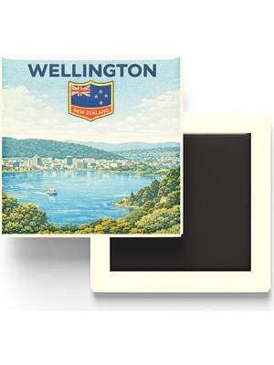 İberk Retro Yeni Zelanda Wellington Şehri Temalı Vintage Buzdolap Magneti – 9x9 cm