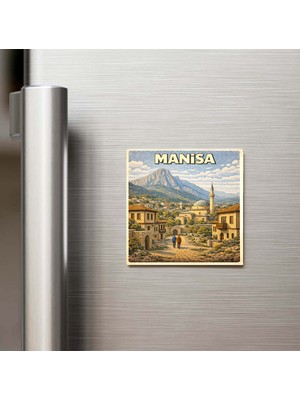 İberk Manisa Şehri - Pop-Art Travel - 9x9 cm Buzdolap Magneti