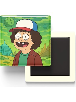 İberk Dustin Henderson - 9x9 cm Baskılı Kare Buzdolap Magneti (Rozetli)