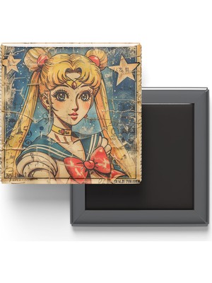 İberk Sailor Moon - Baskılı Buzdolap Magneti Kare - 9x9 cm