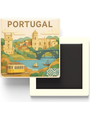 İberk Portekiz - Portugal - Paper Cut Art - Baskılı Buzdolap Magneti Kare - 9x9 cm