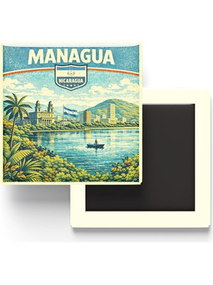 İberk Retro Nikaragua Managua Şehri Temalı Vintage Buzdolap Magneti – 9x9 cm