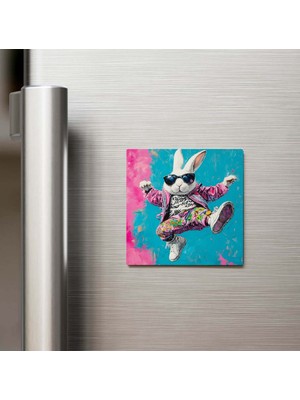 İberk Rabbit - Tavşan - Güneş Gözlüklü Style - Buzdolap Magneti - 9x9 cm