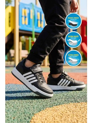 Walkway Lafonten 752 F Siyah-Beyaz Cırtlı Erkek Çocuk Spor Ayakkabı