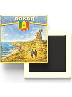 İberk Retro Senegal Dakar Şehri Temalı Vintage Buzdolap Magneti – 9x9 cm