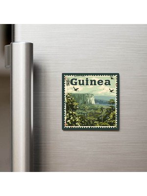 İberk Gine Guinea - Posta Pulu Temalı Ülke - Baskılı Buzdolap Magneti Kare - 9x9 cm