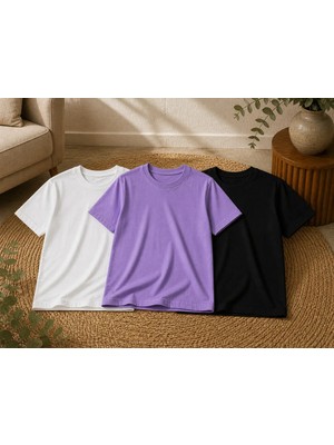 CC Collection 3’lü Çocuk Basic Tişört Seti %100 Pamuk Kısa Kollu Günlük Rahat Unisex Tshirt