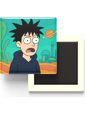İberk Megumi Fushiguro - 9x9 cm Baskılı Kare Buzdolap Magneti (Rozetli)