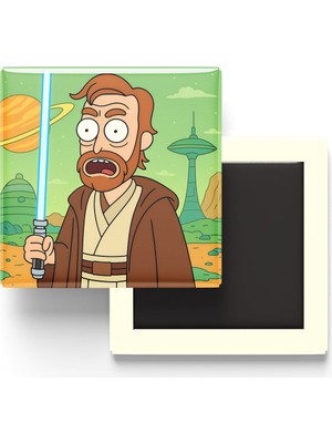 İberk Obi-Wan Kenobi - 9x9 cm Baskılı Kare Buzdolap Magneti (Rozetli)