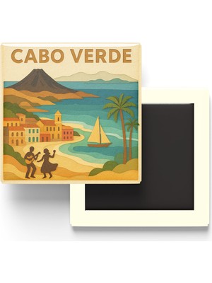 İberk Yeşil Burun Adaları - Cabo Verde - Paper Cut Art - Baskılı Buzdolap Magneti Kare - 9x9 cm