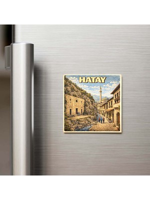 İberk Hatay Şehri - Pop-Art Travel - 9x9 cm Buzdolap Magneti