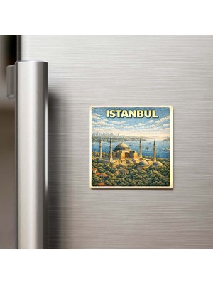 İberk Istanbul Şehri (Ayasofya) - Pop-Art Travel - 9x9 cm Buzdolap Magneti