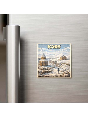 İberk Kars Şehri - Pop-Art Travel - 9x9 cm Buzdolap Magneti