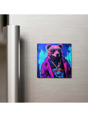 İberk Bear - Ayı - Güneş Gözlüklü Style - Buzdolap Magneti - 9x9 cm