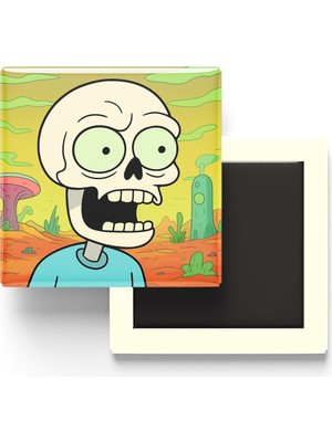 İberk Skull Emoji 💀 - 9x9 cm Baskılı Kare Buzdolap Magneti (Rozetli)
