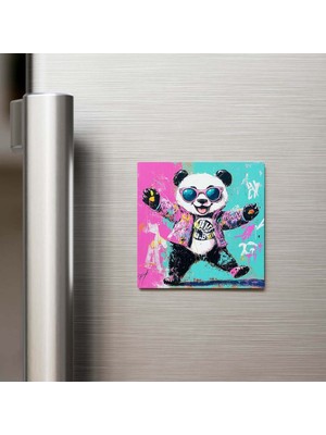 İberk Panda - Panda - Güneş Gözlüklü Style - Buzdolap Magneti - 9x9 cm